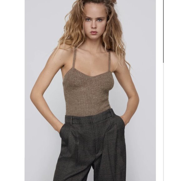 ZARA WOOL LIMITED EDITION BODYSUIT WITH SPACHETTI STRAPS - Picture 3 of 10